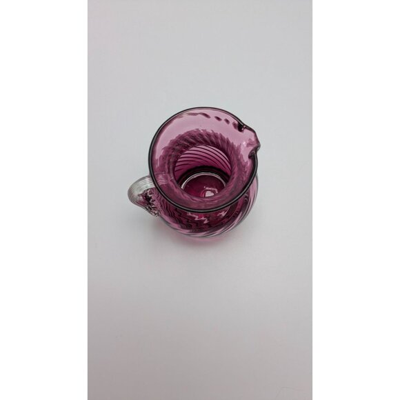 Pilgrim Glass Cranberry Hand Blown Twisted Ribbed Art Glass Pitcher Creamer - Picture 3 of 9